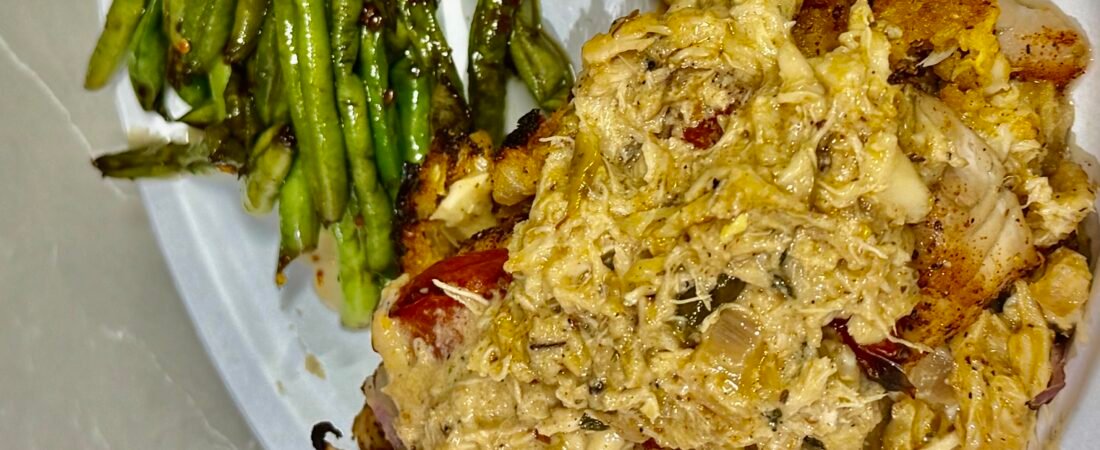 Crab Meat Stuffed Blackened Redfish with Creamy Crab Sauce